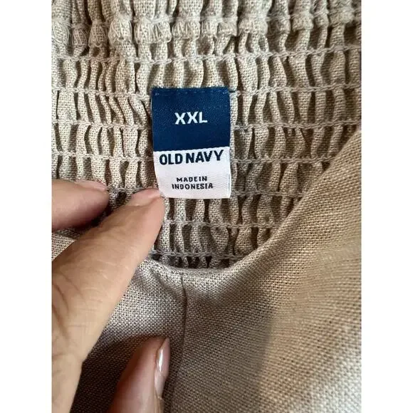 Old Navy Women's Sleeveless Flax Linen Dress smocking 2 pockets beige sz- XXL - Picture 5 of 7